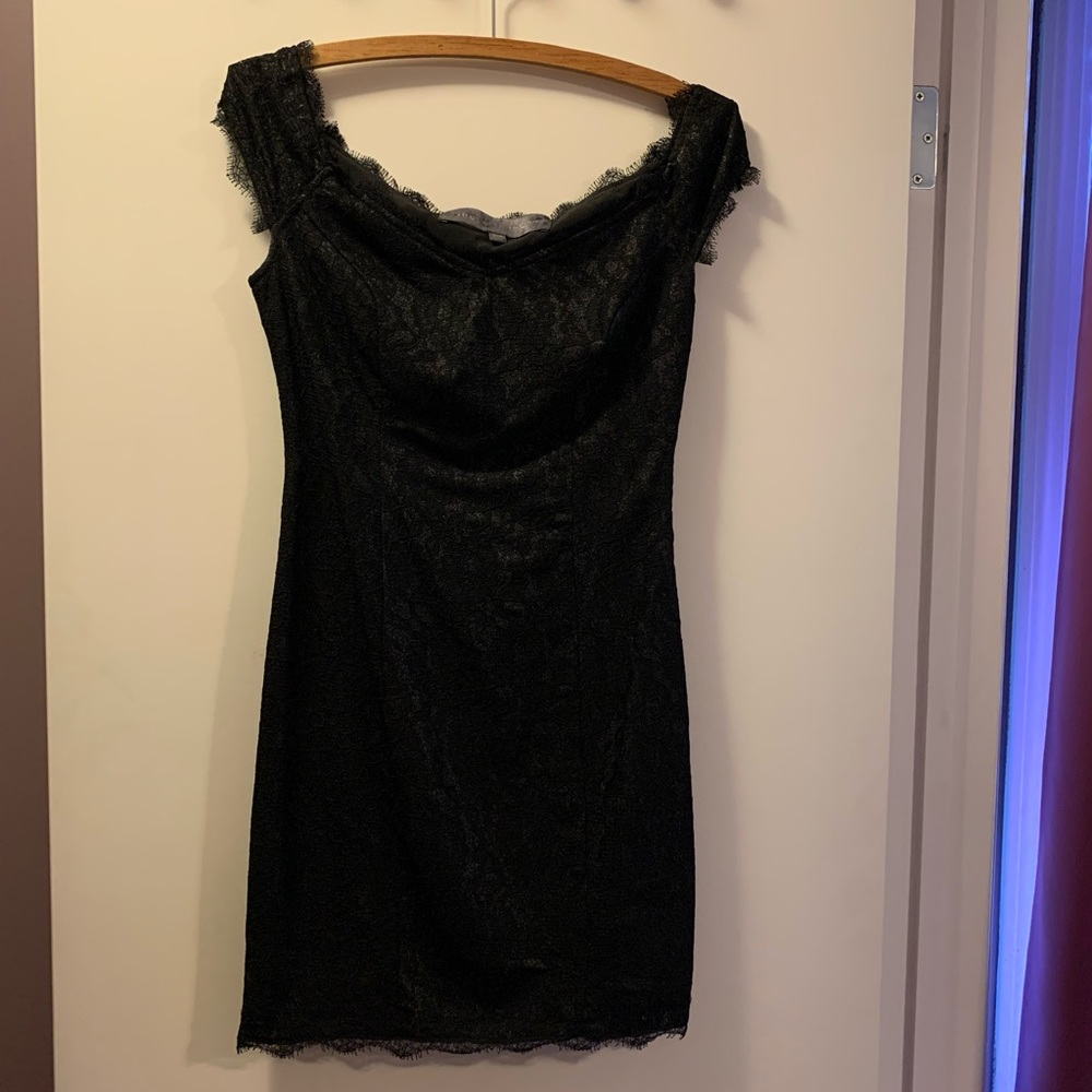 Guess off the shoulder black lace cocktail dress